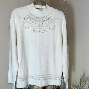 Koret S Winter White Mock Neck Sweater.Beaded and Sequin Embellishments.Like New